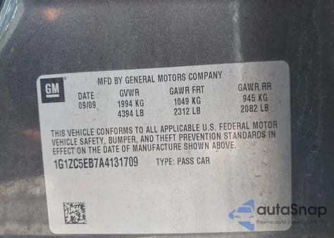 2010 Chevrolet Malibu Lt z USA, uszkodzony, nr VIN 1G1ZC5EB7A4131709